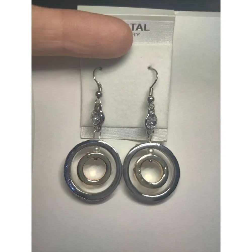 Crystal Jewelry 2 tone fish hoop earrings, Gold/Silver toned metal